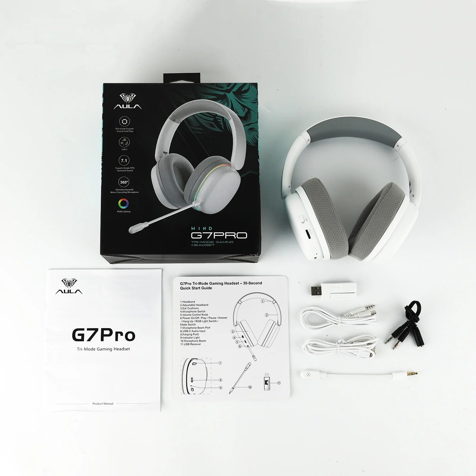 AULA G7 Pro Wired/Bluetooth/2.4GHz Wireless Gaming Headphone